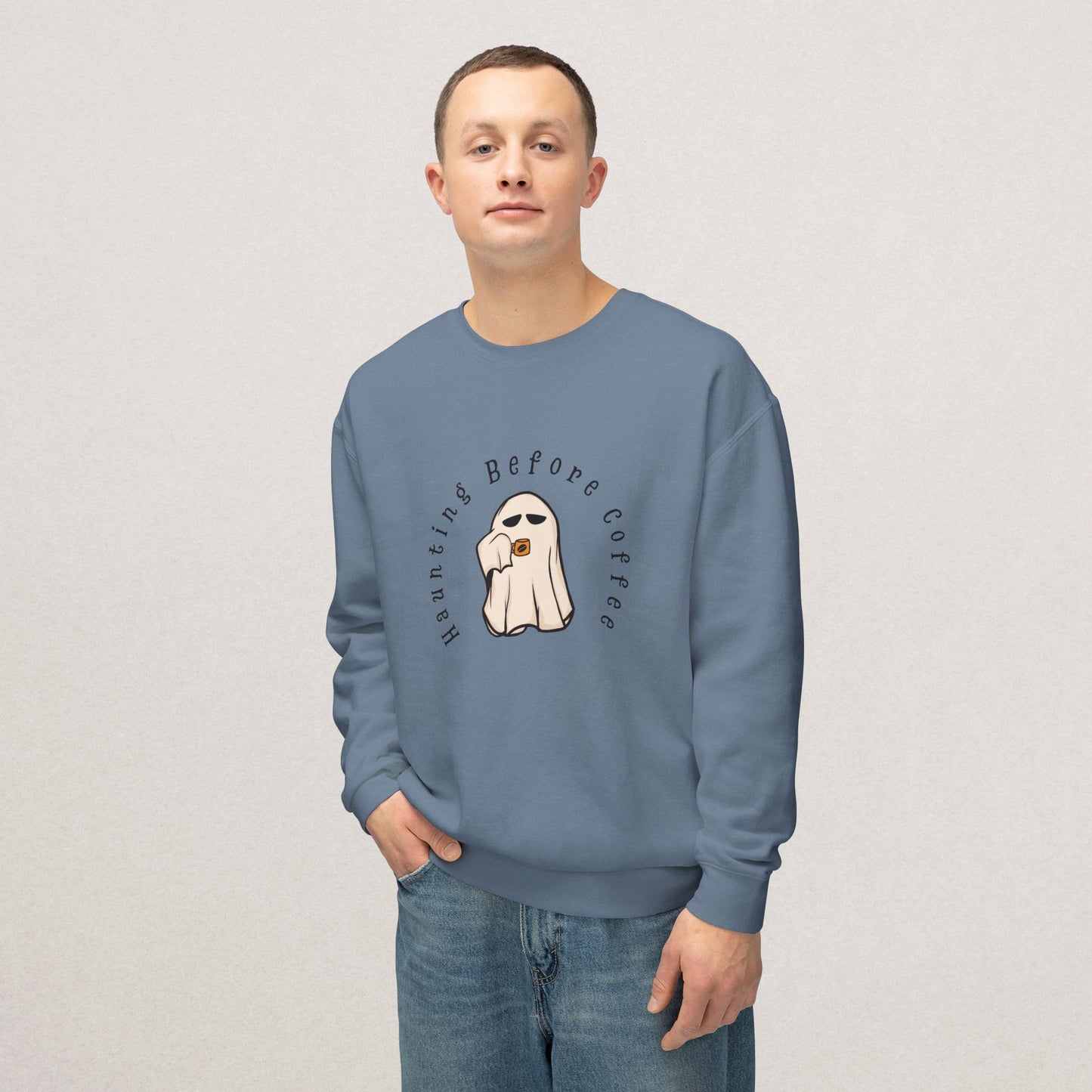 Unisex Lightweight Cotton Sweatshirt – “Coffee Ghost” Embroidered Design