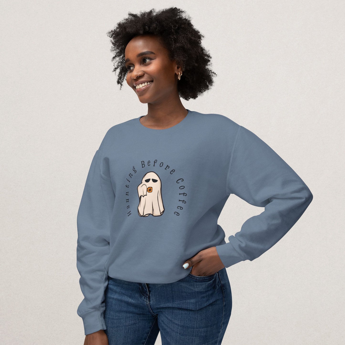 Unisex Lightweight Cotton Sweatshirt – “Coffee Ghost” Embroidered Design