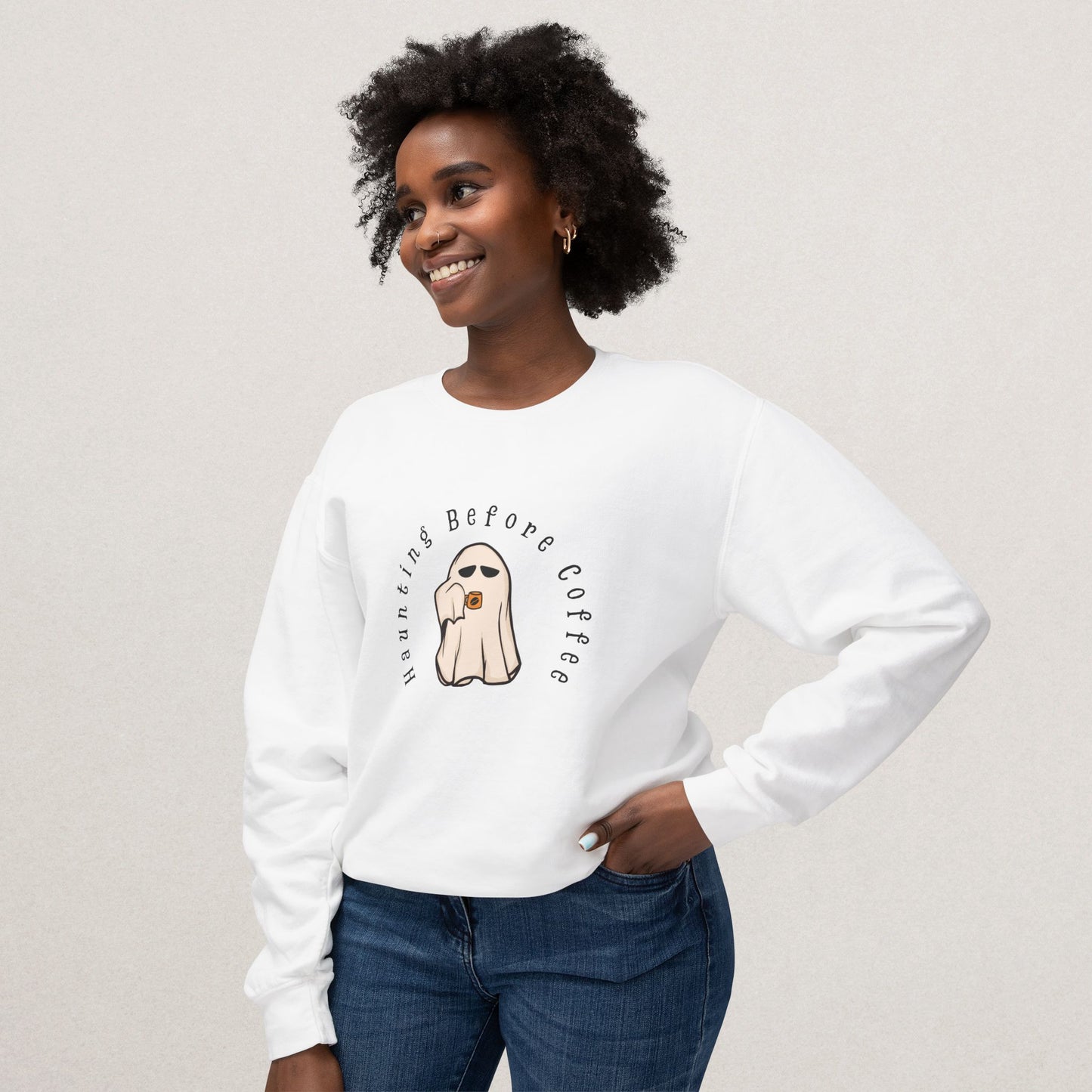 Unisex Lightweight Cotton Sweatshirt – “Coffee Ghost” Embroidered Design
