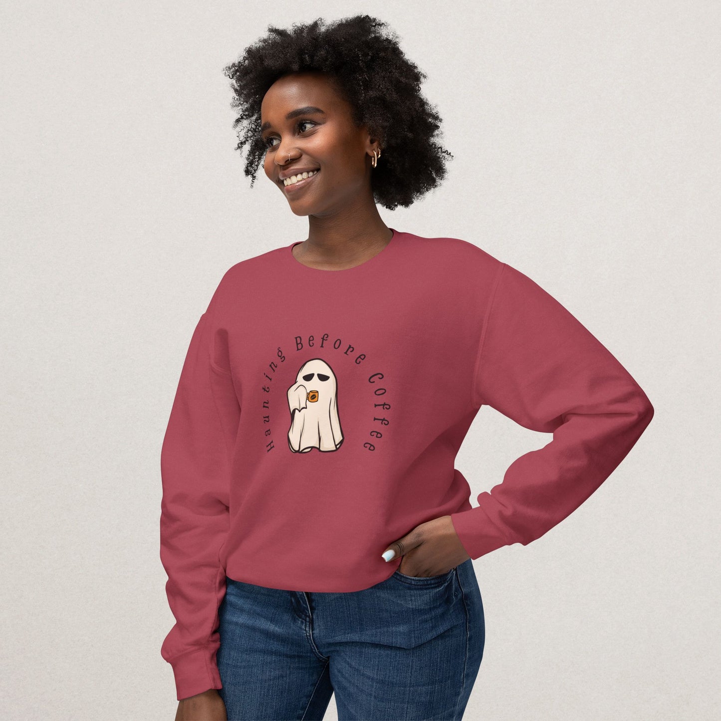 Unisex Lightweight Cotton Sweatshirt – “Coffee Ghost” Embroidered Design