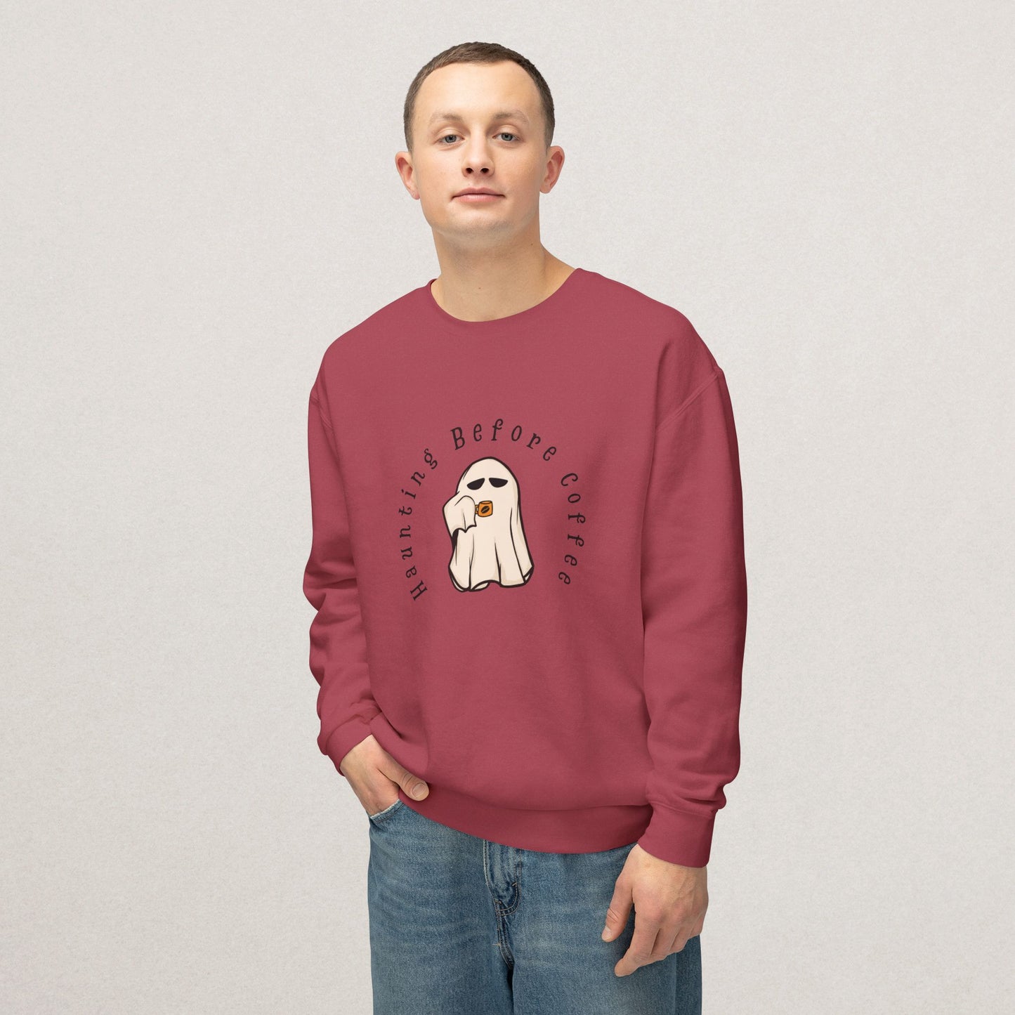 Unisex Lightweight Cotton Sweatshirt – “Coffee Ghost” Embroidered Design