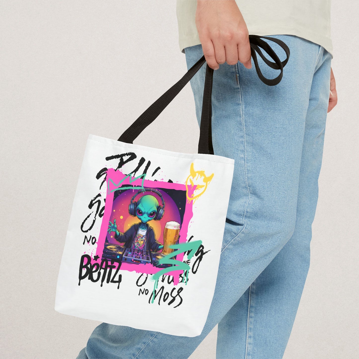 Colorful Alien Print Tote Bag