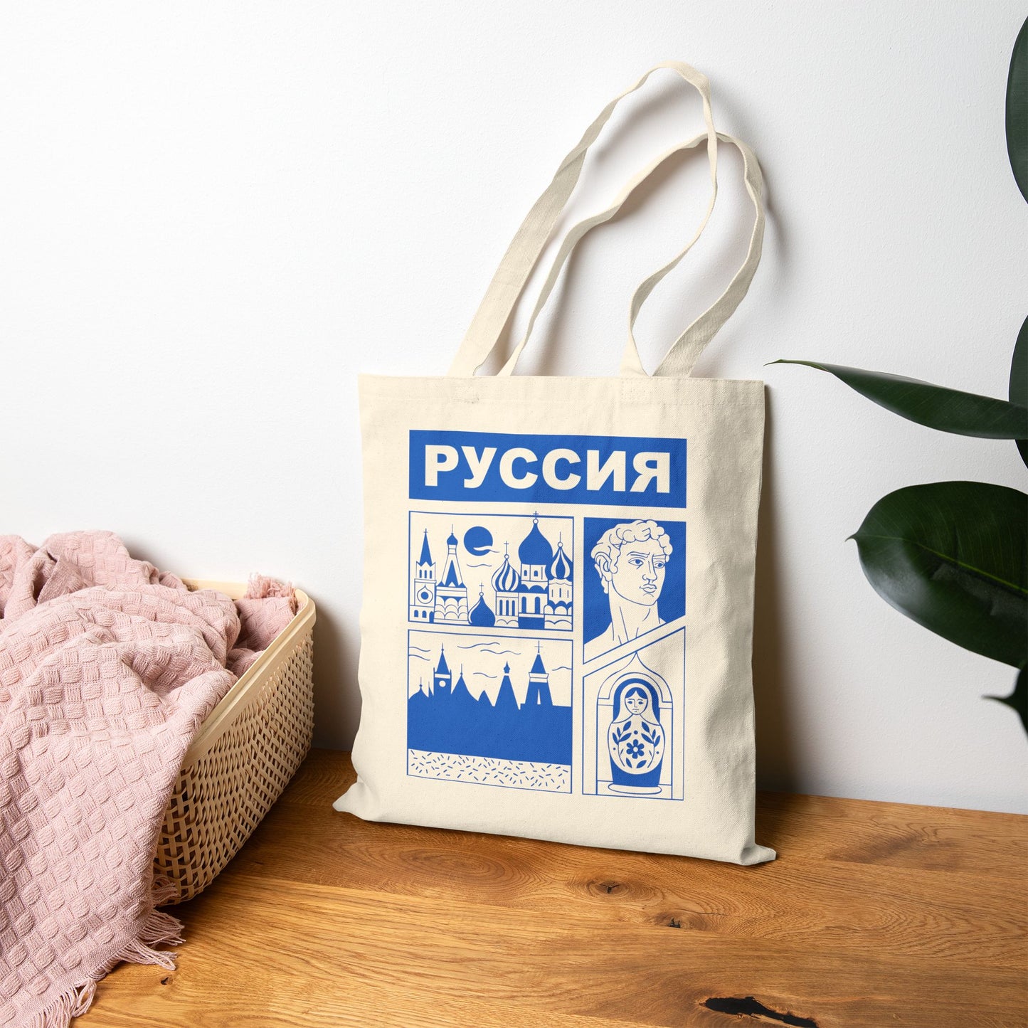 Russian-Themed Cotton Canvas Tote Bag