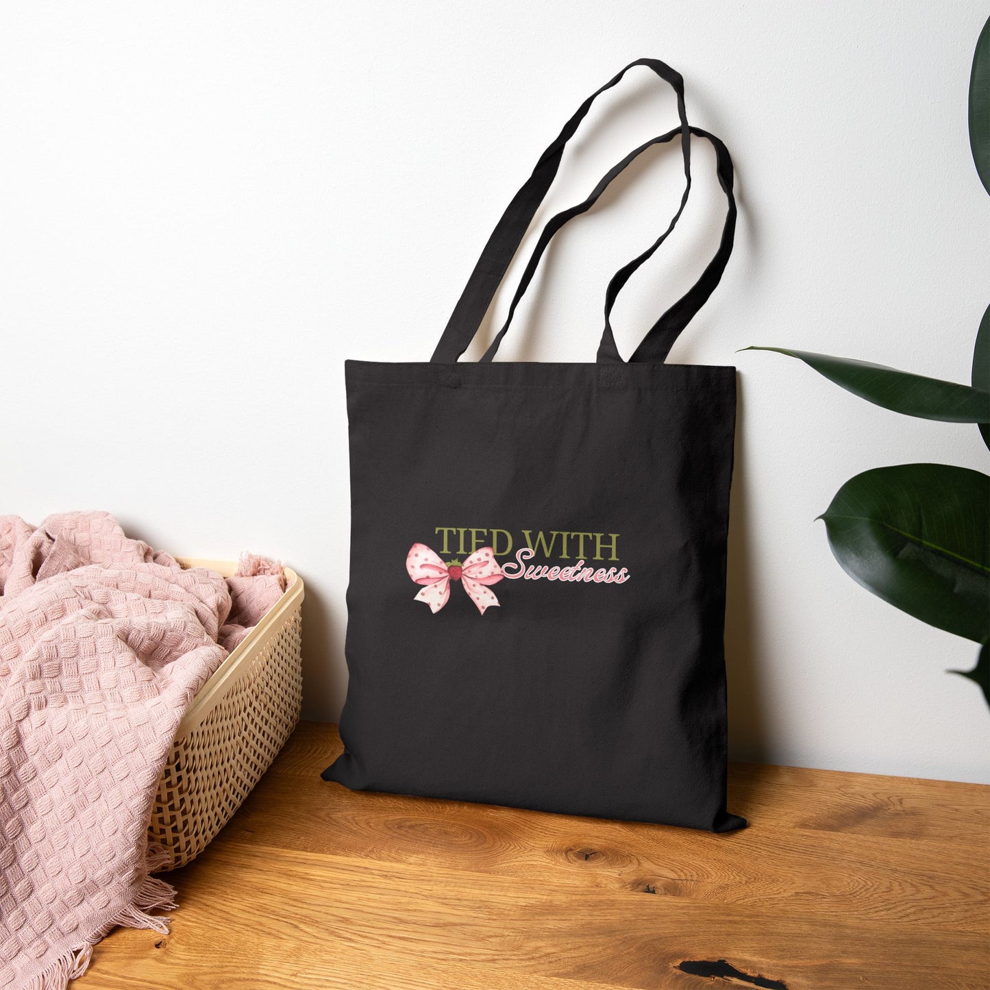 Charming Cotton Canvas Tote Bag - "Tied with Sweetness"