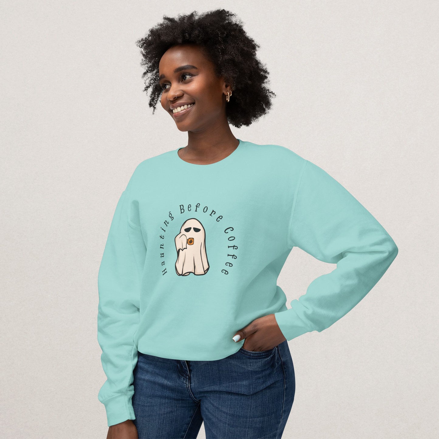 Unisex Lightweight Cotton Sweatshirt – “Coffee Ghost” Embroidered Design