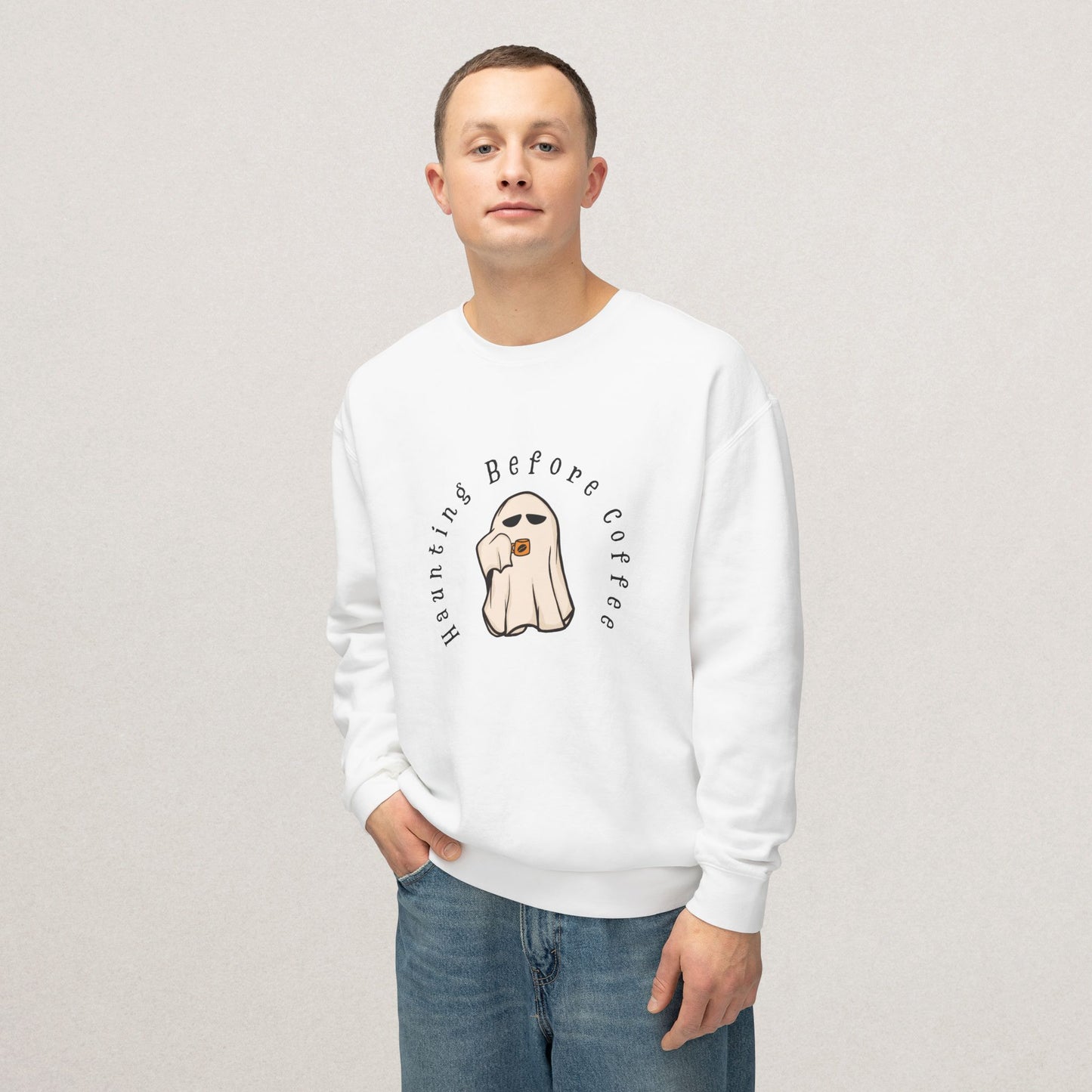 Unisex Lightweight Cotton Sweatshirt – “Coffee Ghost” Embroidered Design