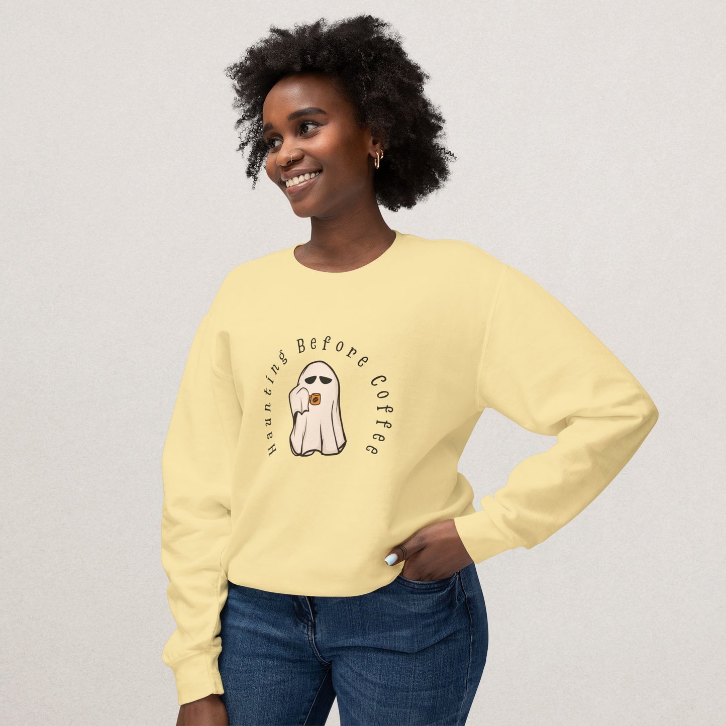 Unisex Lightweight Cotton Sweatshirt – “Coffee Ghost” Embroidered Design