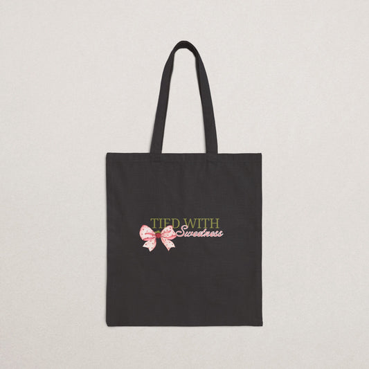 Charming Cotton Canvas Tote Bag - "Tied with Sweetness"