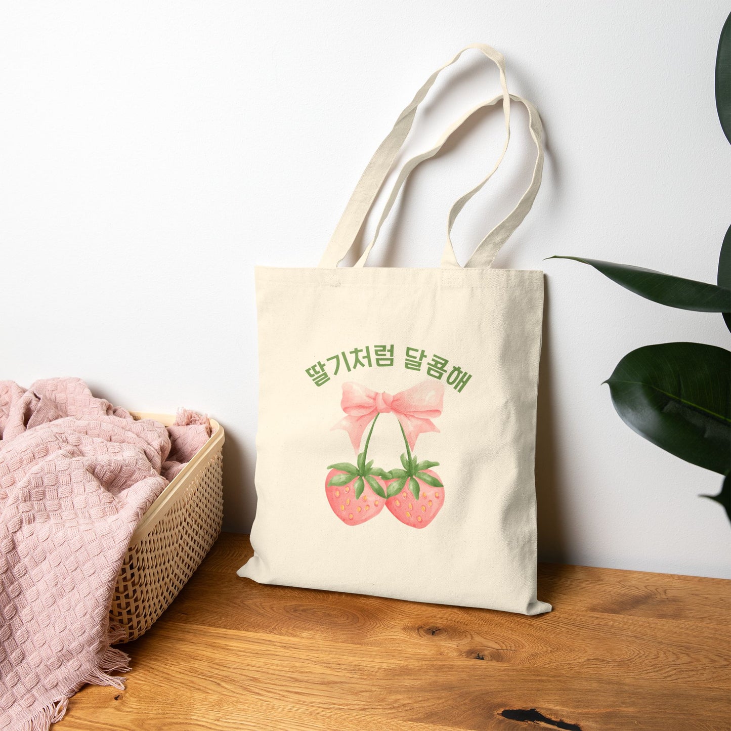 Strawberry Floral Cotton Tote Bag
