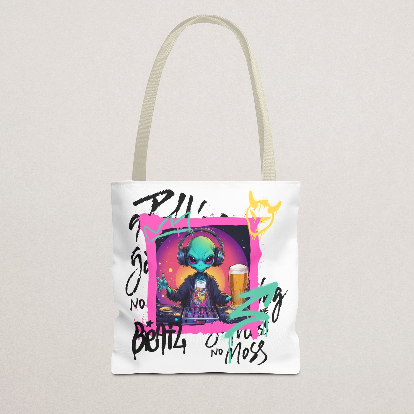 Colorful Alien Print Tote Bag