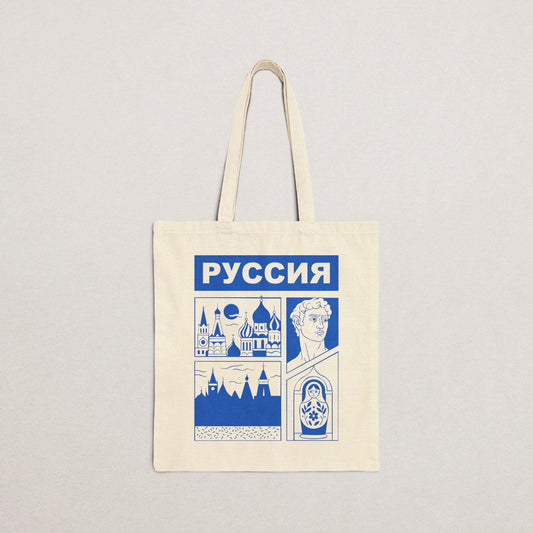 Russian-Themed Cotton Canvas Tote Bag