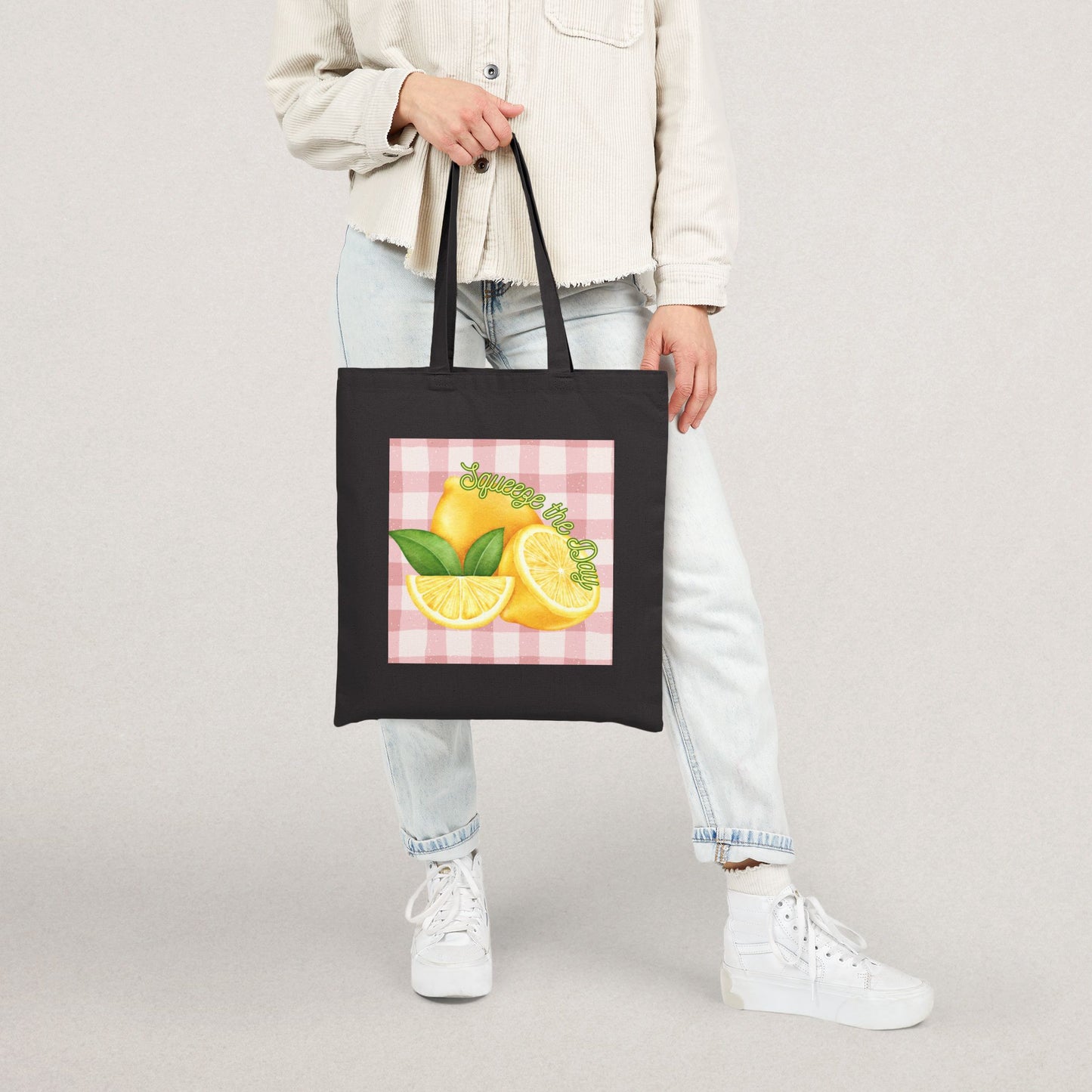 Lemon Print Cotton Canvas Tote Bag