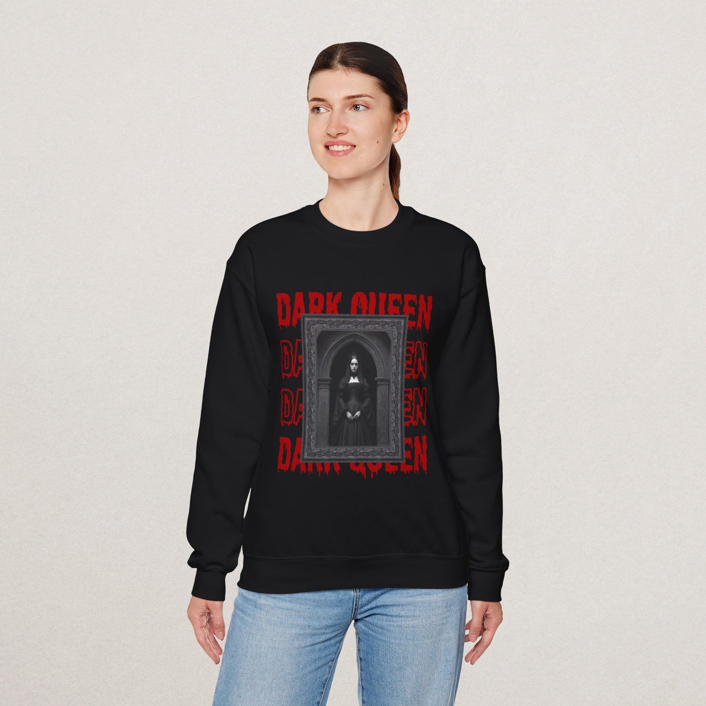 Dark Queen Unisex Sweatshirt, Gothic Fashion Crewneck, Vintage Inspired Apparel, Halloween Gift, Cozy Streetwear