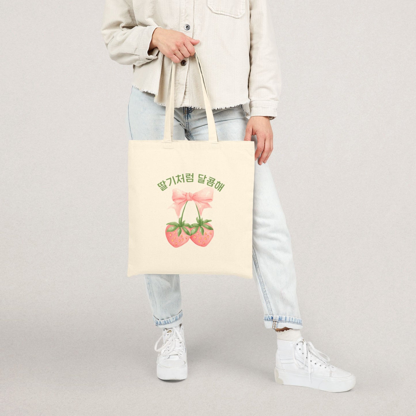 Strawberry Floral Cotton Tote Bag