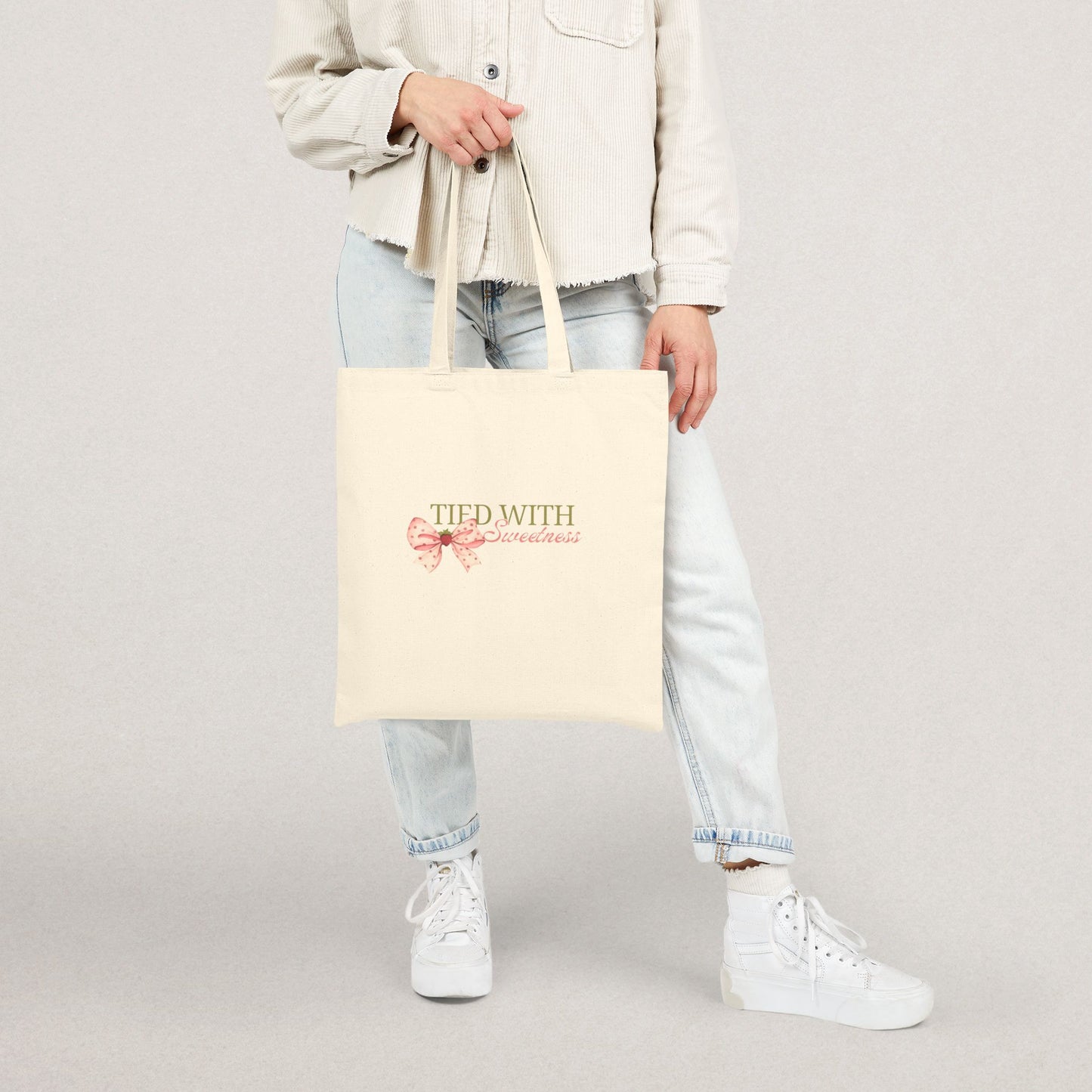 Charming Cotton Canvas Tote Bag - "Tied with Sweetness"