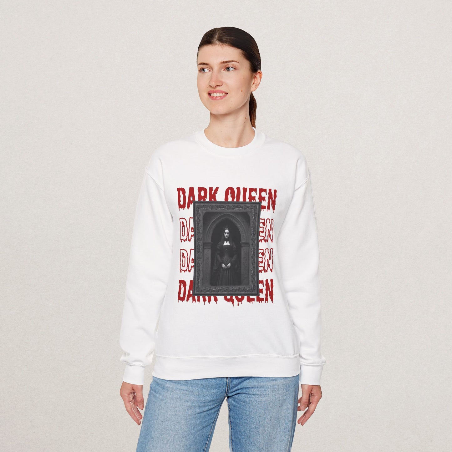 Dark Queen Unisex Sweatshirt, Gothic Fashion Crewneck, Vintage Inspired Apparel, Halloween Gift, Cozy Streetwear