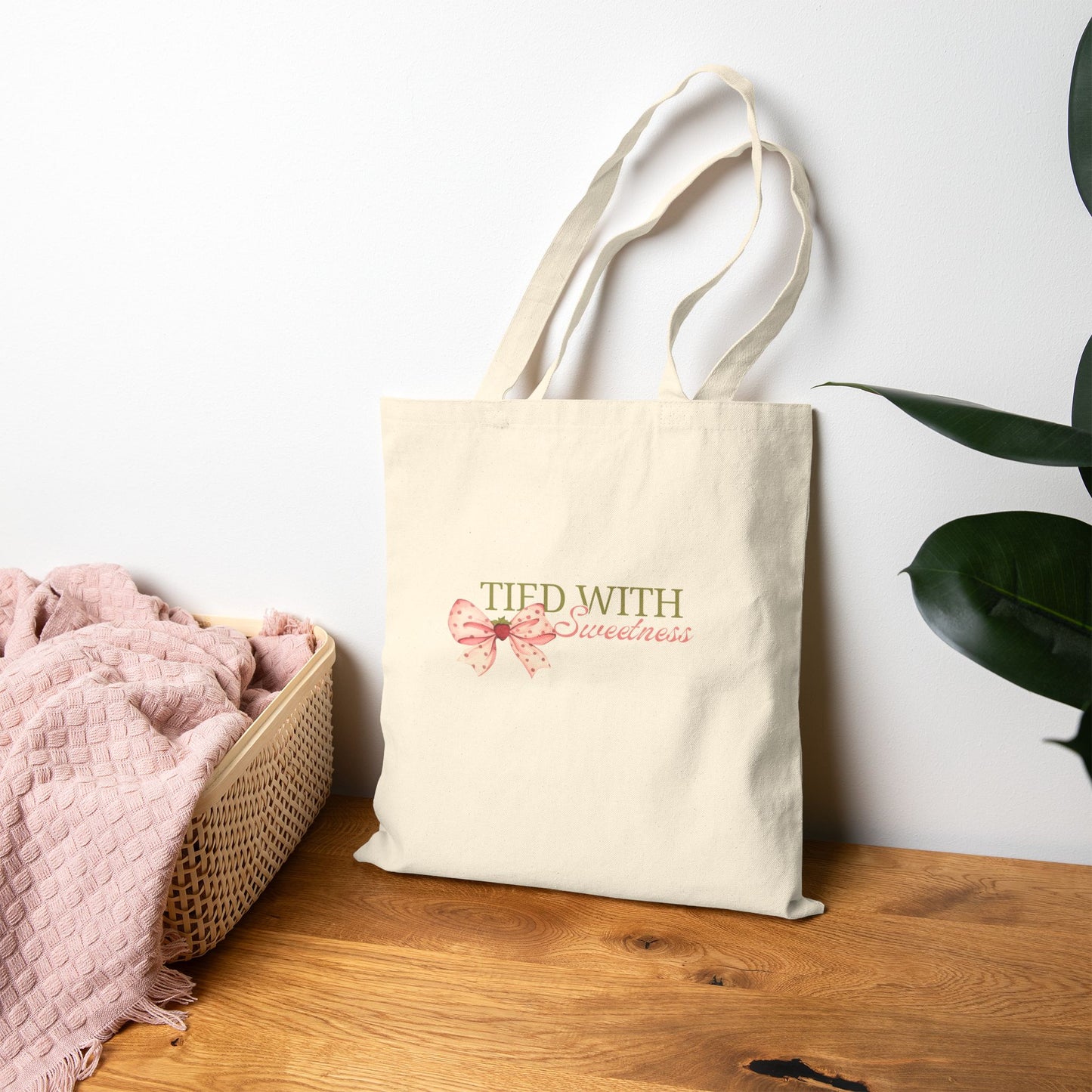 Charming Cotton Canvas Tote Bag - "Tied with Sweetness"