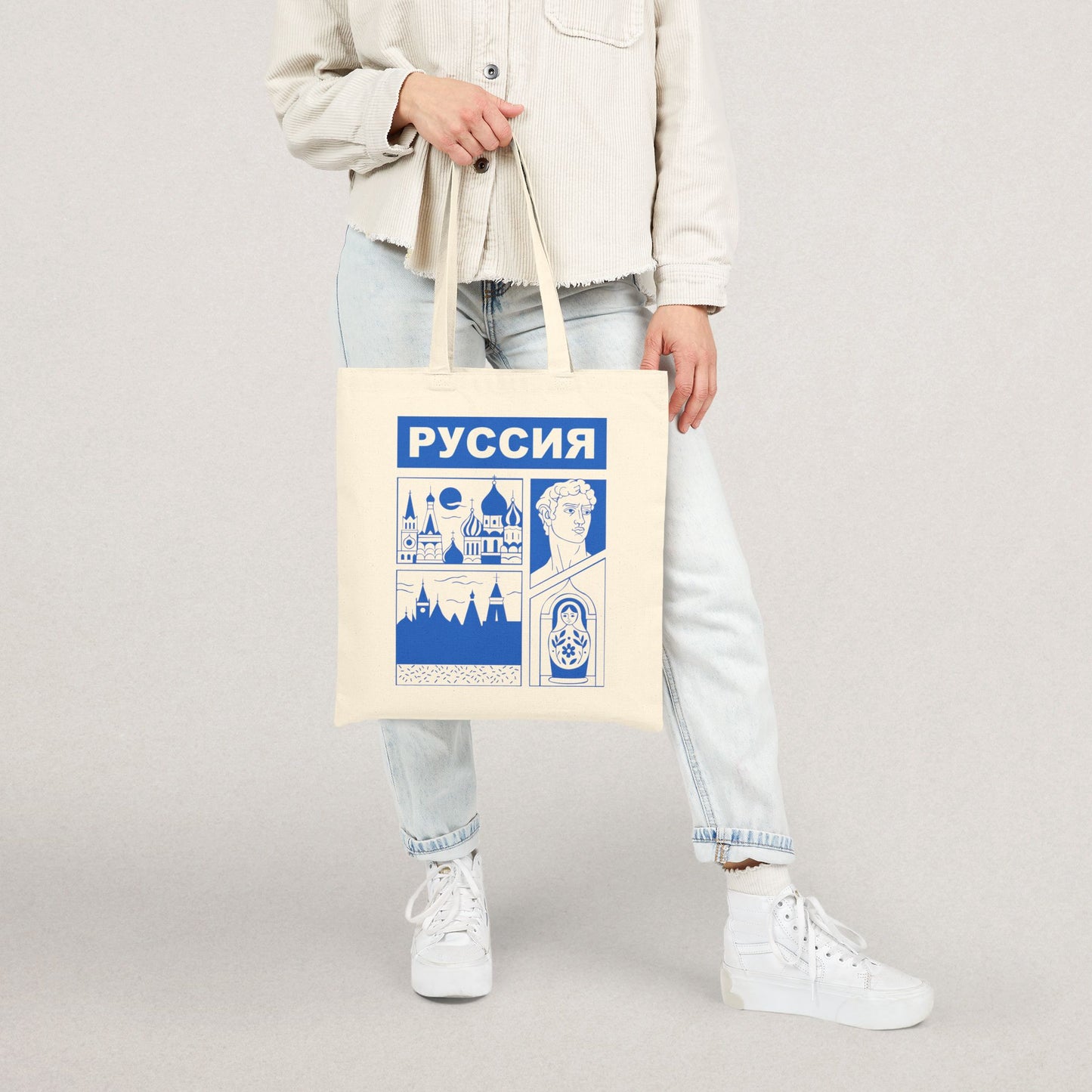 Russian-Themed Cotton Canvas Tote Bag