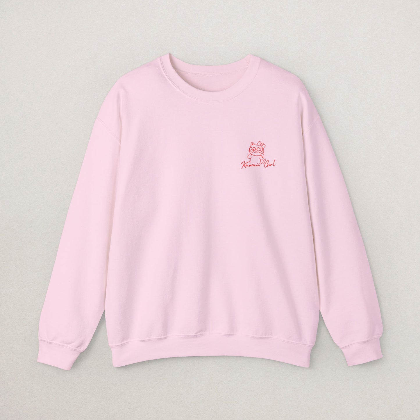 Kawaii Girl Embroidered Sweatshirt – Minimalist Cat Icon, 3 Colors