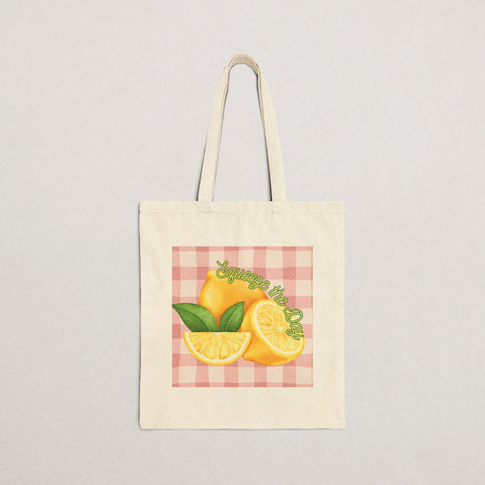 Lemon Print Cotton Canvas Tote Bag