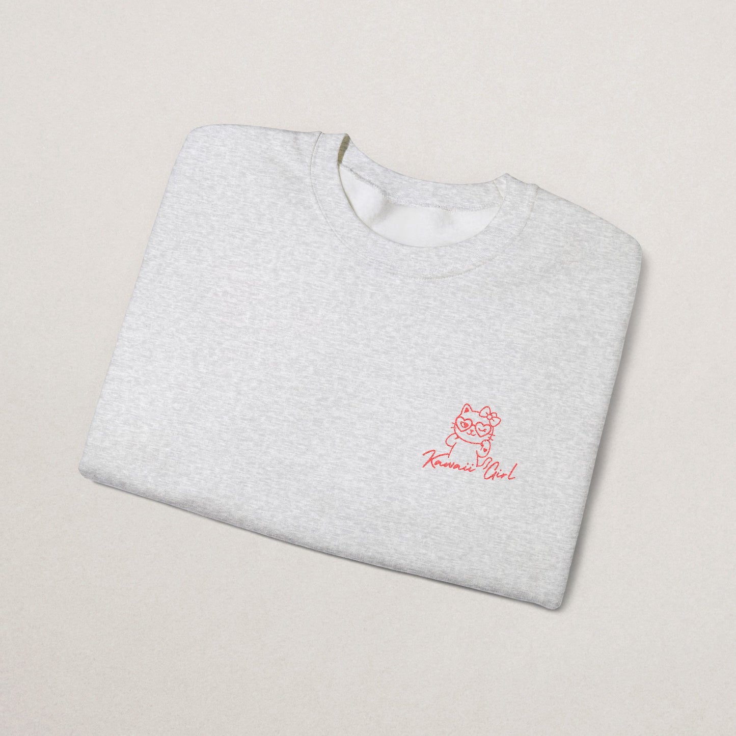 Kawaii Girl Embroidered Sweatshirt – Minimalist Cat Icon, 3 Colors