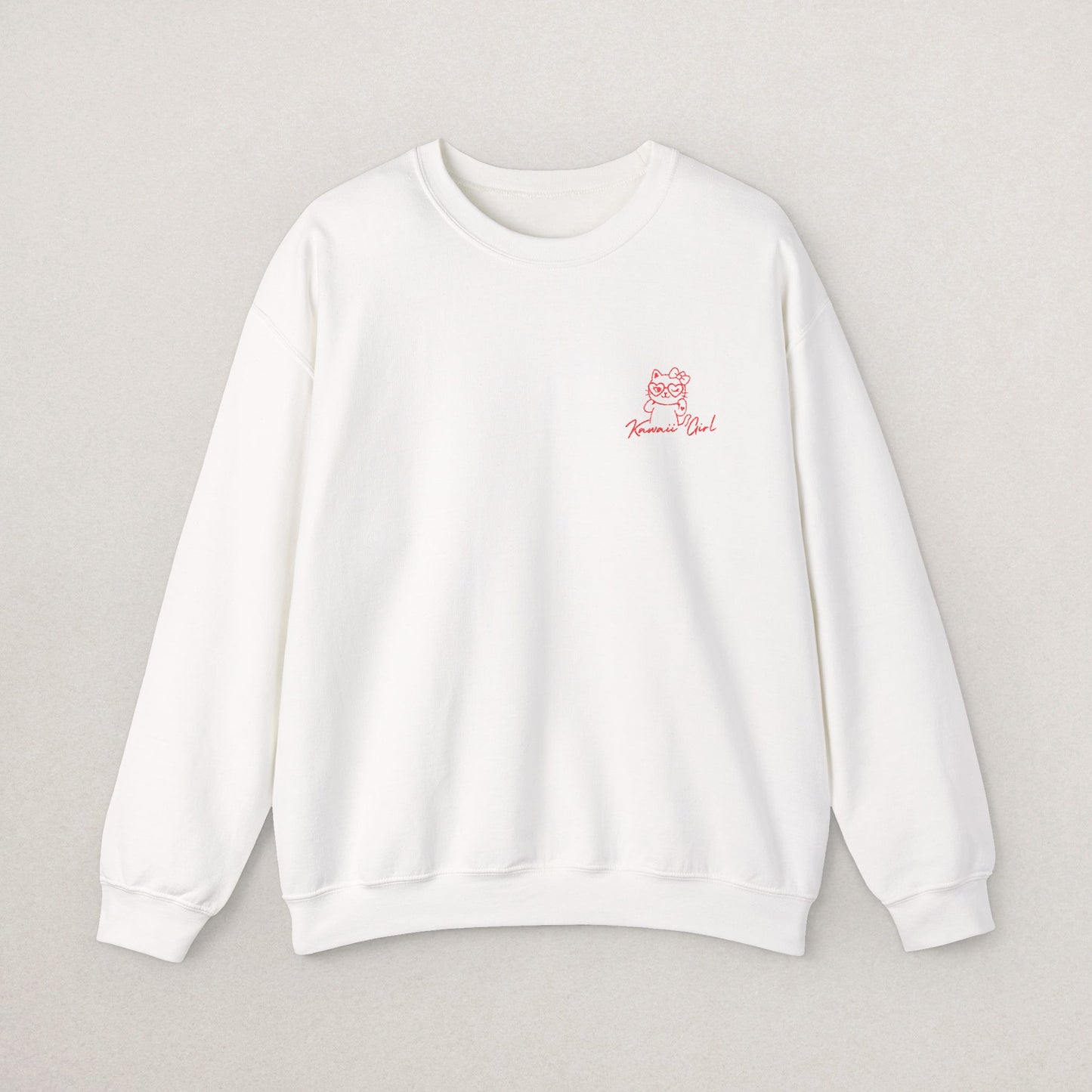Kawaii Girl Embroidered Sweatshirt – Minimalist Cat Icon, 3 Colors