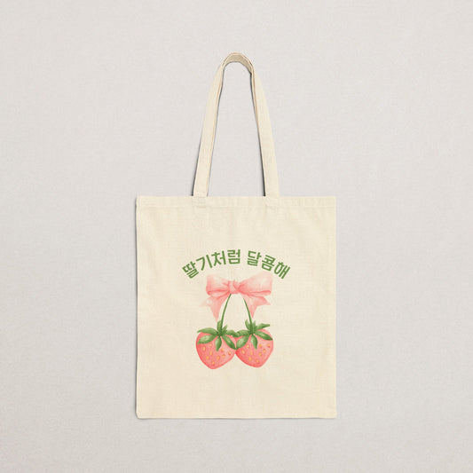 Strawberry Floral Cotton Tote Bag