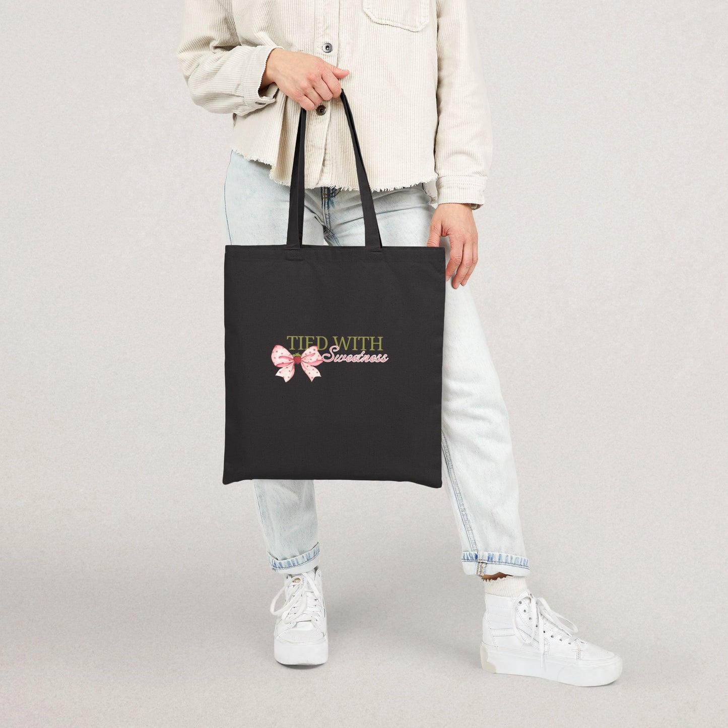Charming Cotton Canvas Tote Bag - "Tied with Sweetness"