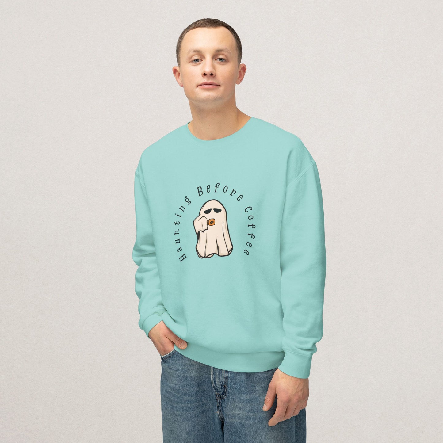 Unisex Lightweight Cotton Sweatshirt – “Coffee Ghost” Embroidered Design