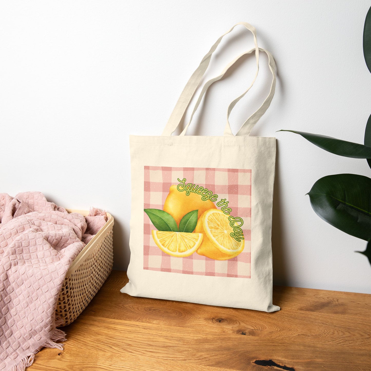 Lemon Print Cotton Canvas Tote Bag