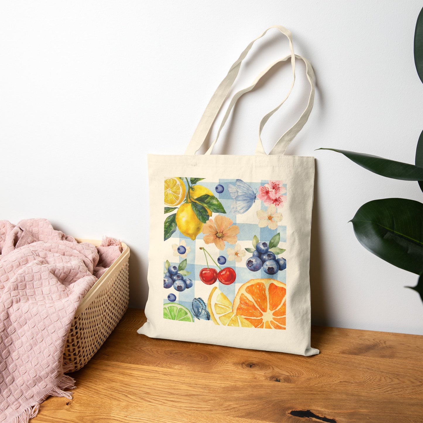 Vibrant Fruit Print Tote Bag
