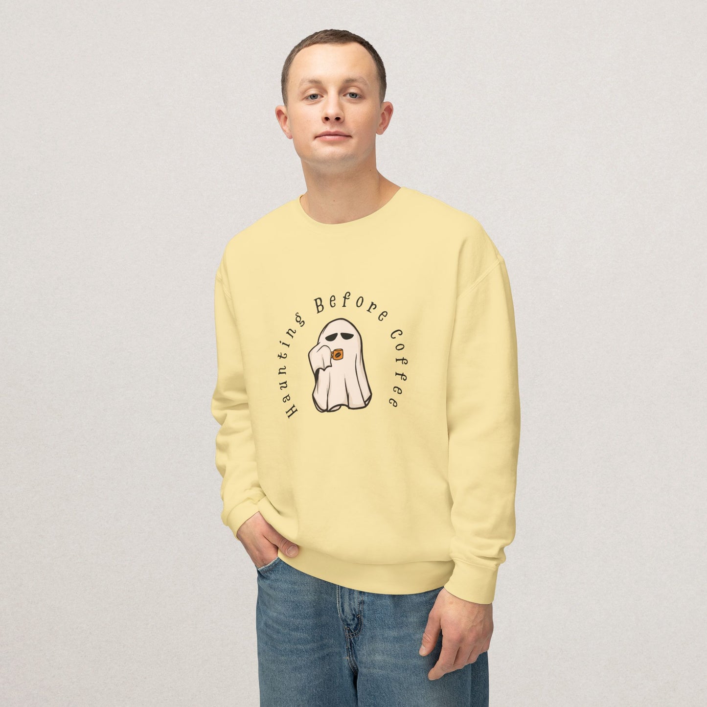 Unisex Lightweight Cotton Sweatshirt – “Coffee Ghost” Embroidered Design