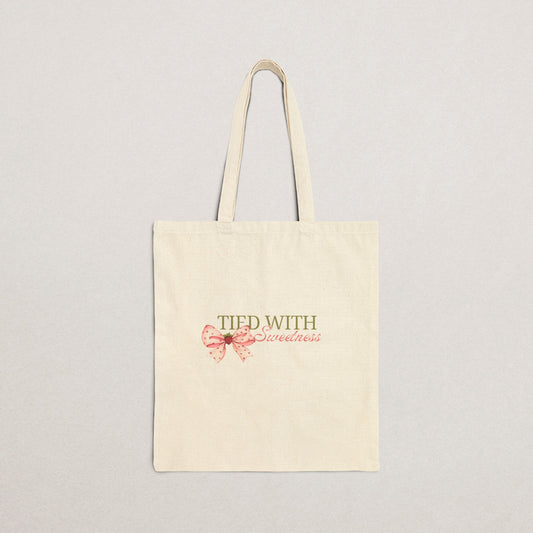 Charming Cotton Canvas Tote Bag - "Tied with Sweetness"