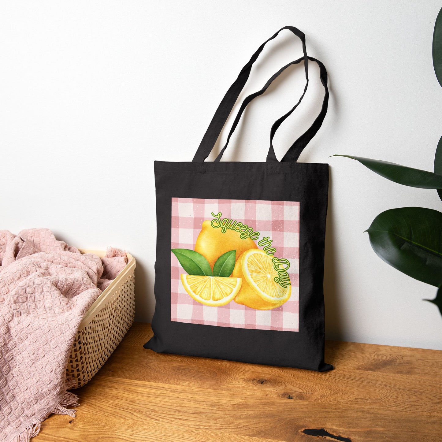 Lemon Print Cotton Canvas Tote Bag