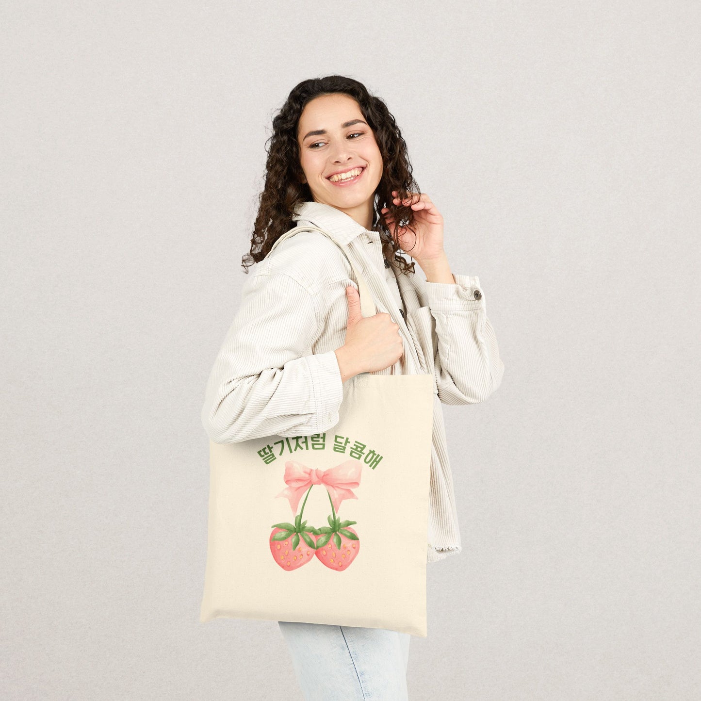 Strawberry Floral Cotton Tote Bag