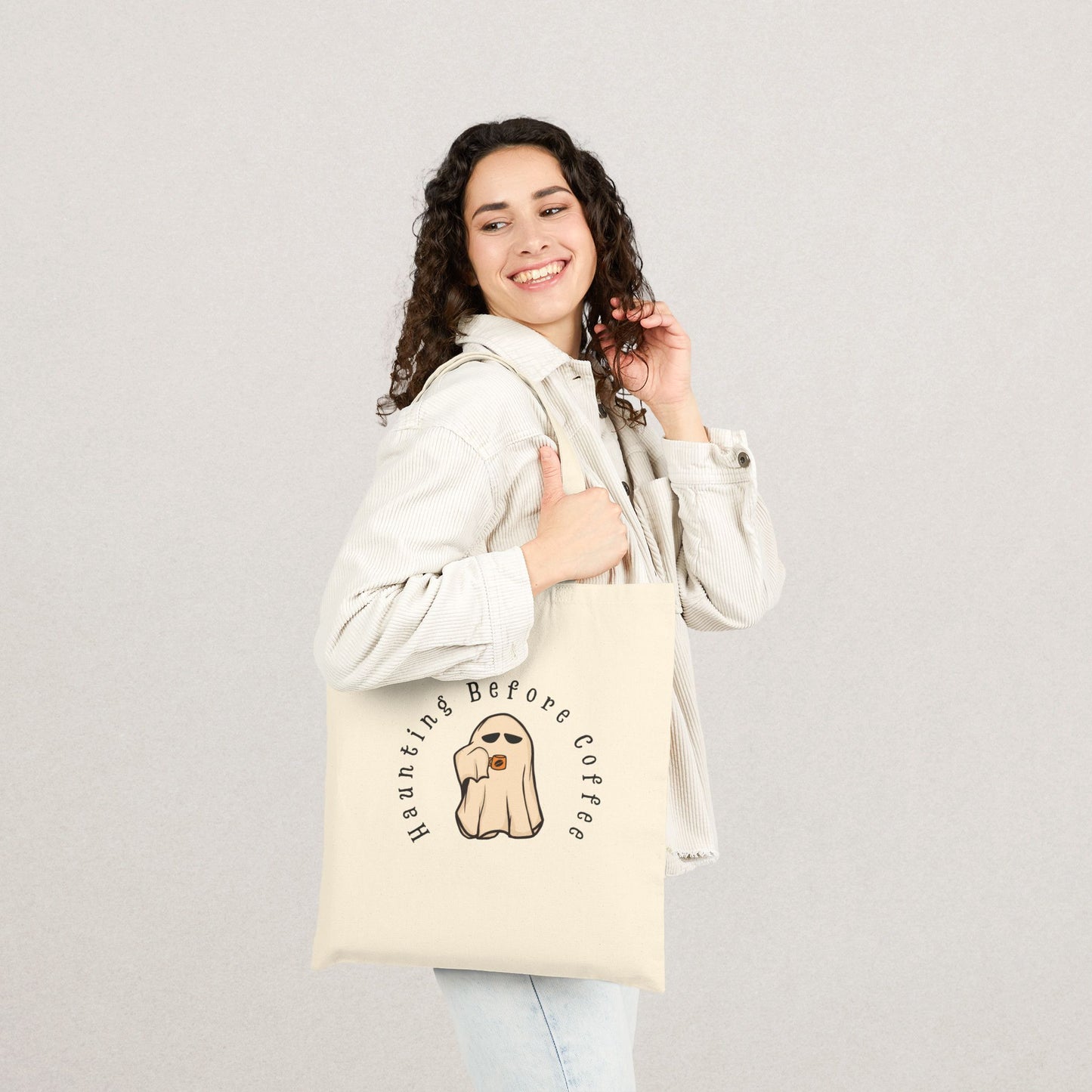 Spooky Coffee Ghost Tote Bag – Halloween Edition