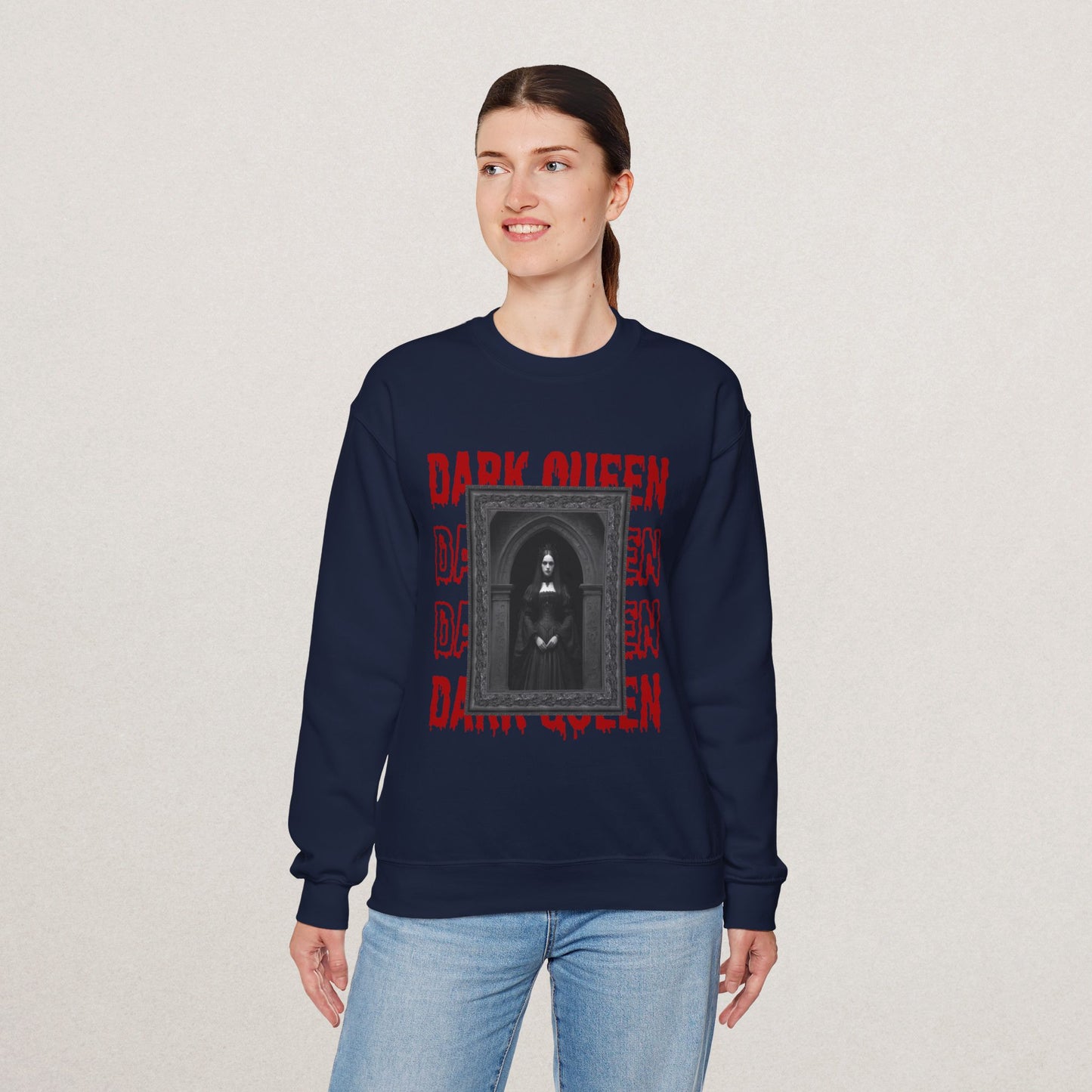 Dark Queen Unisex Sweatshirt, Gothic Fashion Crewneck, Vintage Inspired Apparel, Halloween Gift, Cozy Streetwear