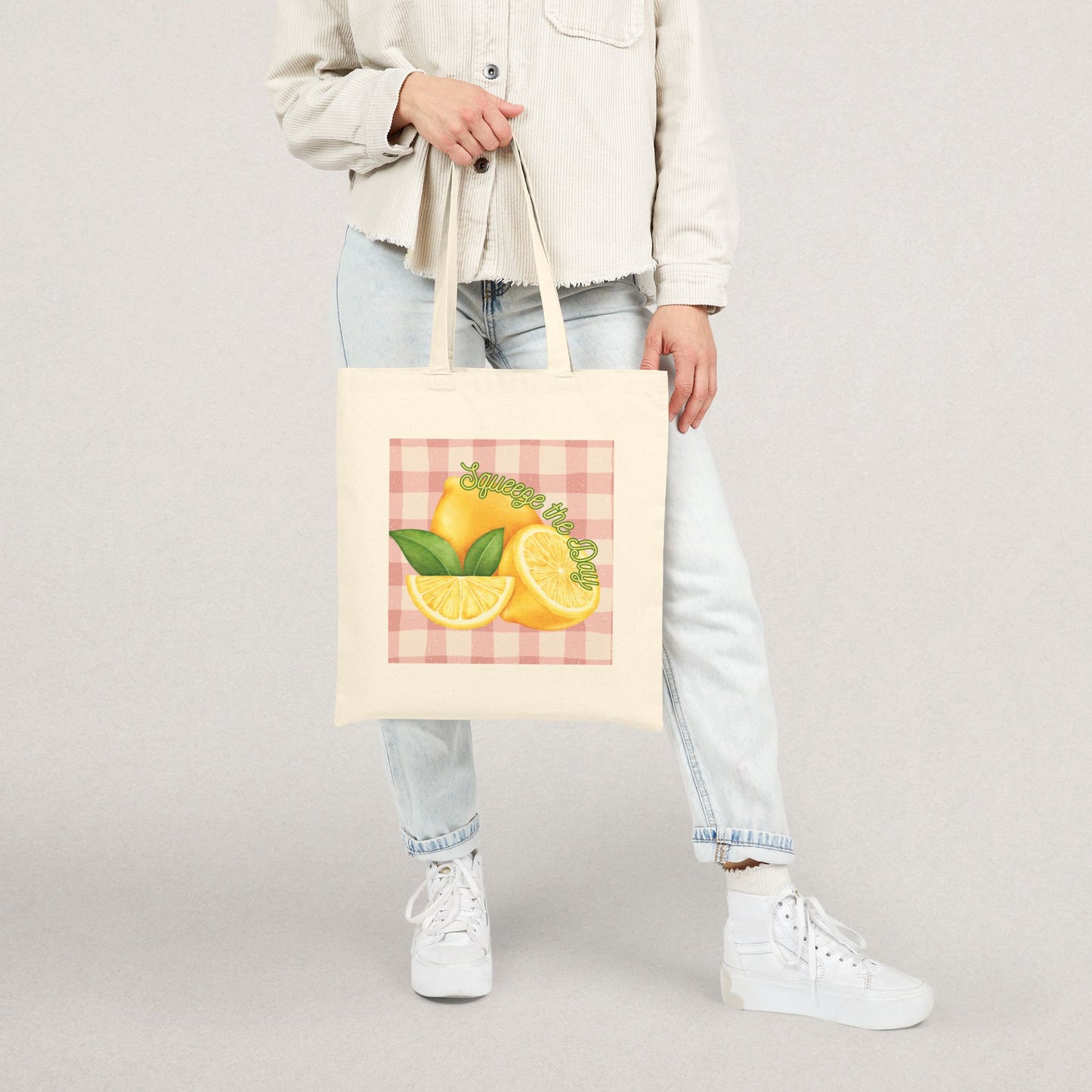 Lemon Print Cotton Canvas Tote Bag