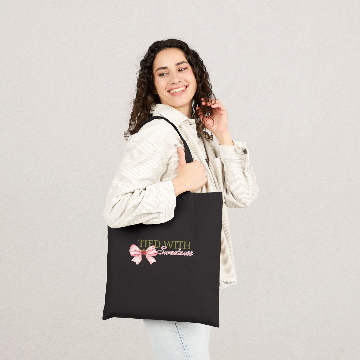 Charming Cotton Canvas Tote Bag - "Tied with Sweetness"