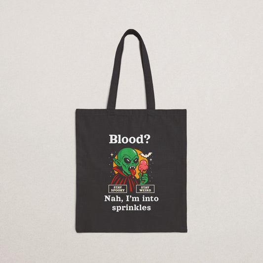 Alien-Themed Cotton Canvas Tote Bag