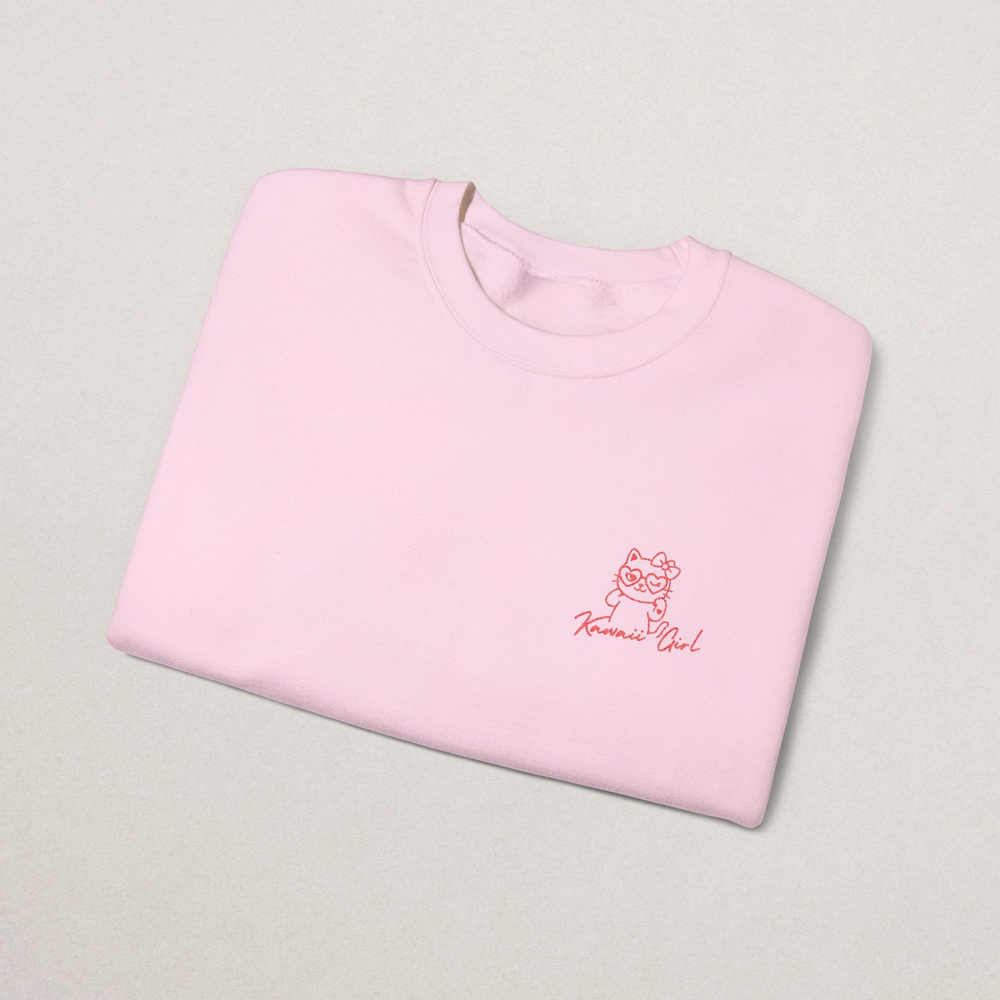 Kawaii Girl Embroidered Sweatshirt – Minimalist Cat Icon, 3 Colors